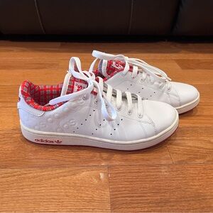 Vintage 2008 Adidas Kids Stan Smith White and Red Plaid Sneakers Size 5